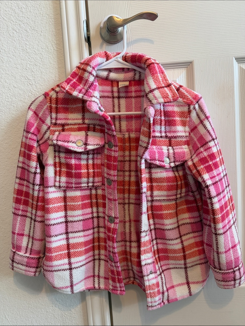 Thereabouts Girls / Kids Pink Plaid Fleece Jacket - Size 7/8 - warm and cozy!